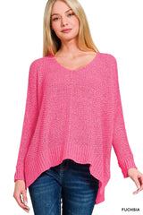 Zenana Dolman Sleeve V-Neck Sweater FUCHSIA / S/M