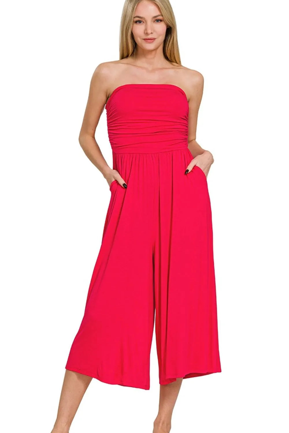 Zenana Double Layered Strapless Tube Top Jumpsuit RUBY / S