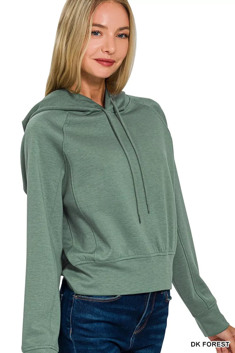 Zenana Drawstring Scuba Hoodie DK FOREST / S