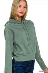 Zenana Drawstring Scuba Hoodie DK FOREST / S