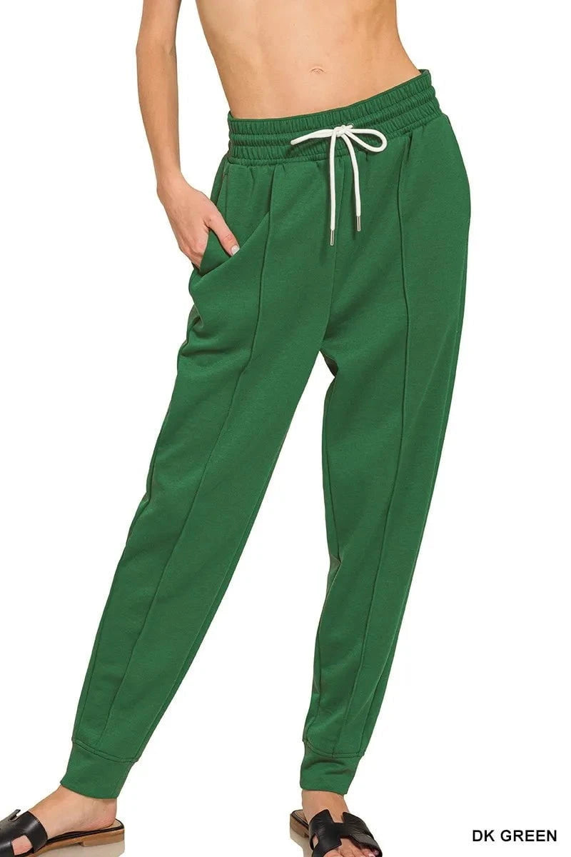 Zenana Drawstring Scuba Sweatpants with Pockets DK GREEN / S