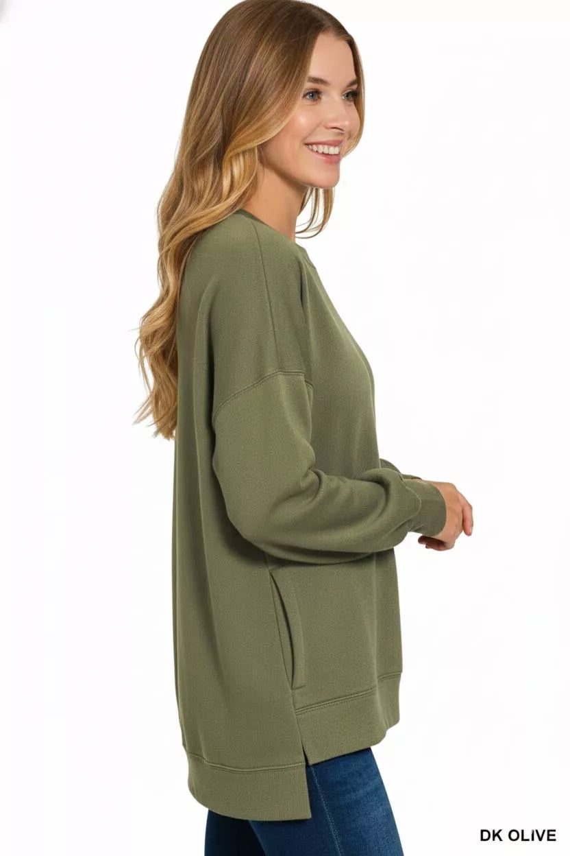 Zenana Fleece Hi-low Boyfriend Sweatshirts with Pockets