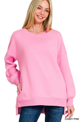 Zenana Fleece Hi-low Boyfriend Sweatshirts with Pockets CANDY PINK / S