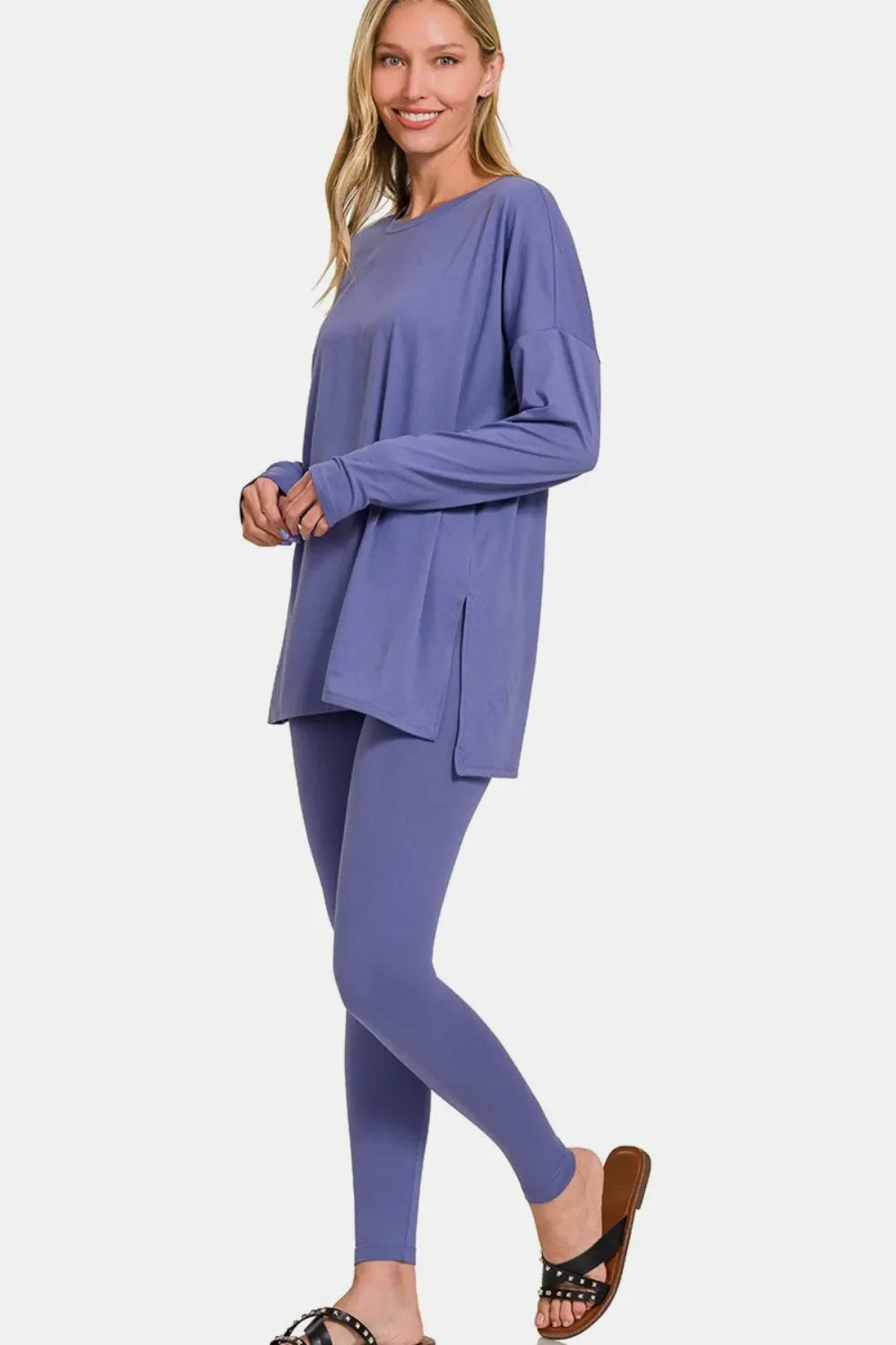 Zenana Full Size Brushed Microfiber Top and Leggings Lounge Set Marlin / S