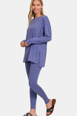 Zenana Full Size Brushed Microfiber Top and Leggings Lounge Set Marlin / S