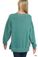Zenana Full Size French Terry Pigment Dye & Enzyme Washing Pullover Plus Size