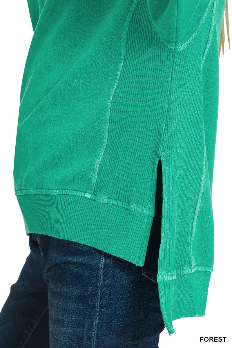 Zenana Full Size French Terry Pigment Dye & Enzyme Washing Pullover Plus Size