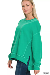 Zenana Full Size French Terry Pigment Dye & Enzyme Washing Pullover Plus Size