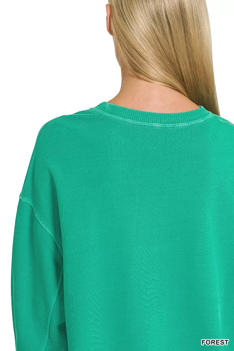 Zenana Full Size French Terry Pigment Dye & Enzyme Washing Pullover Plus Size