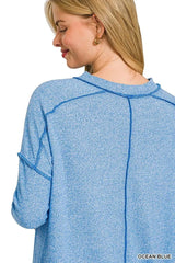 Zenana Full Size Melange Hacci Exposed Seam Hi-low Tee Plus Size