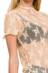 Zenana Lace See-through Layering Short Sleeve Top