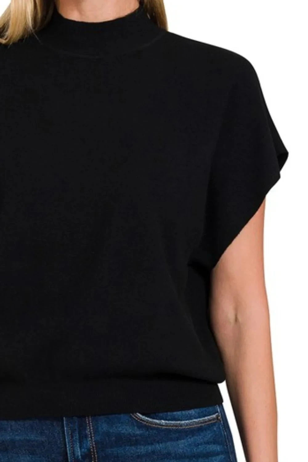 Zenana Mock Neck Short Dolman Sleeve Sweater