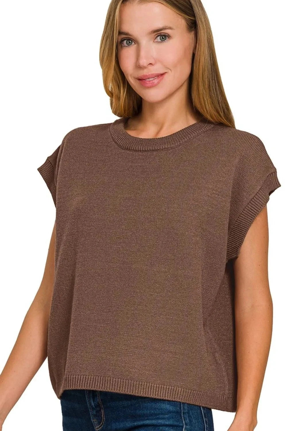 Zenana Oversized Viscose Sweater Vest BROWN / S/M