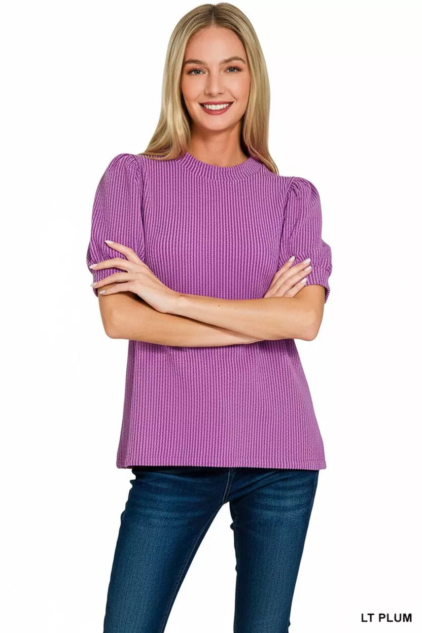 Zenana Raised Rib Puff Sleeve Top