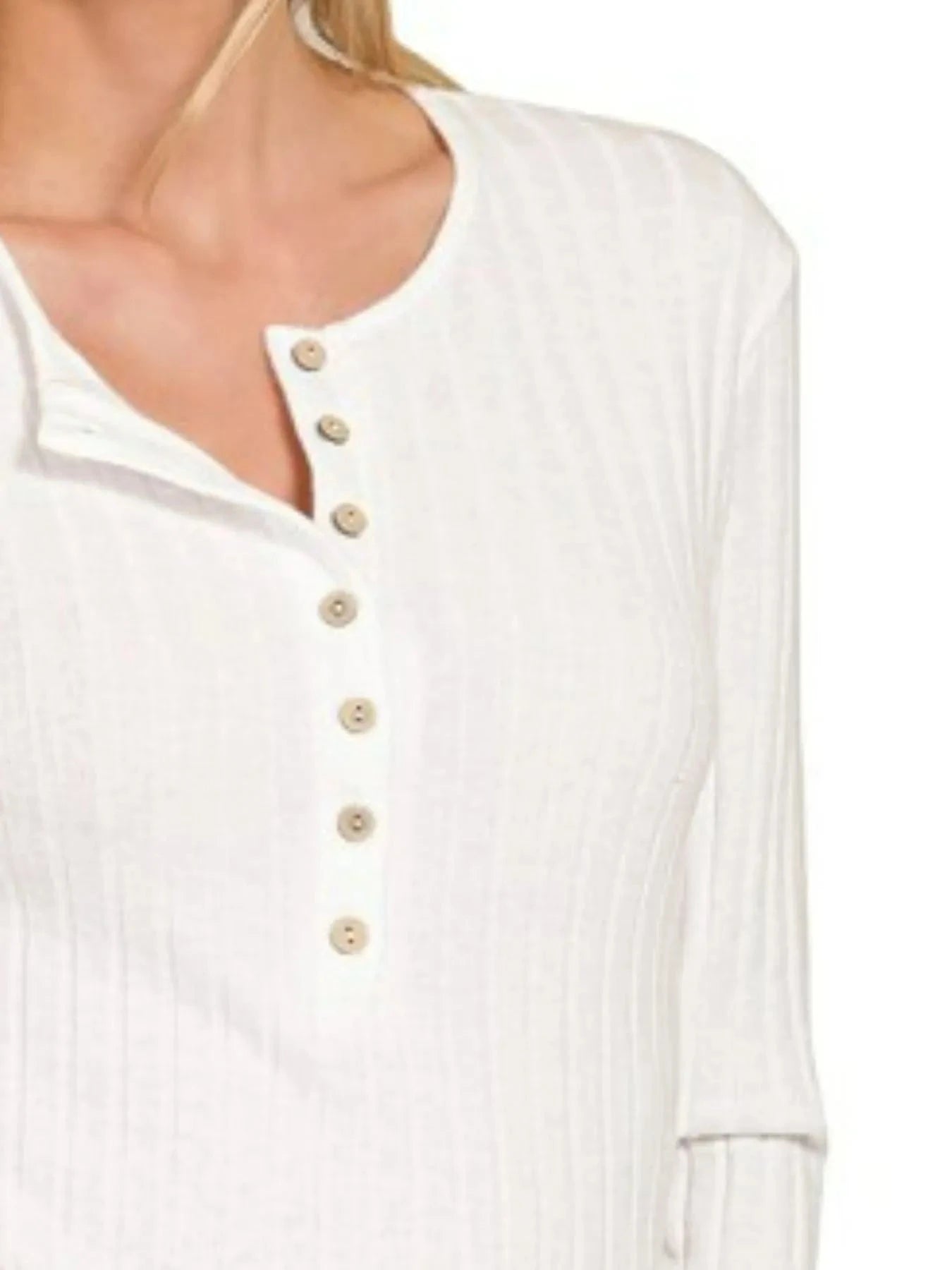 Zenana Ribbed Long Sleeve Half Button Top