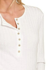 Zenana Ribbed Long Sleeve Half Button Top