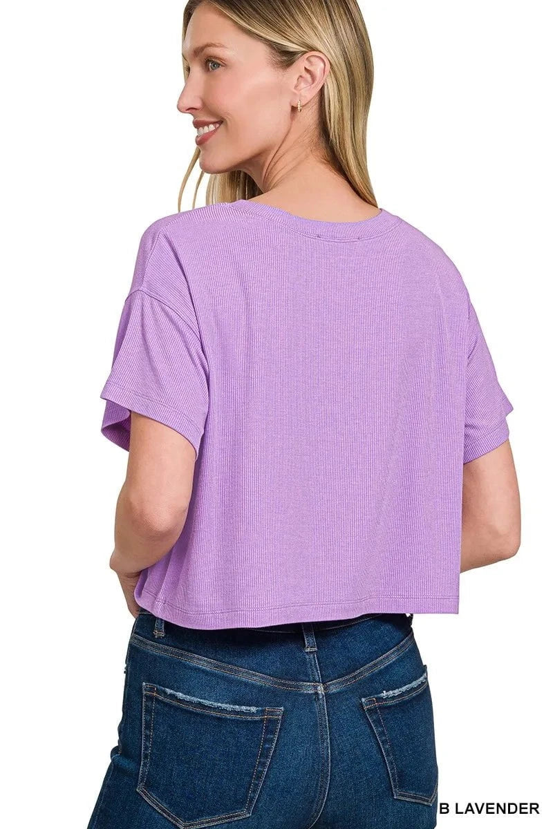 Zenana Ribbed Round-Neck Crop T-Shirt