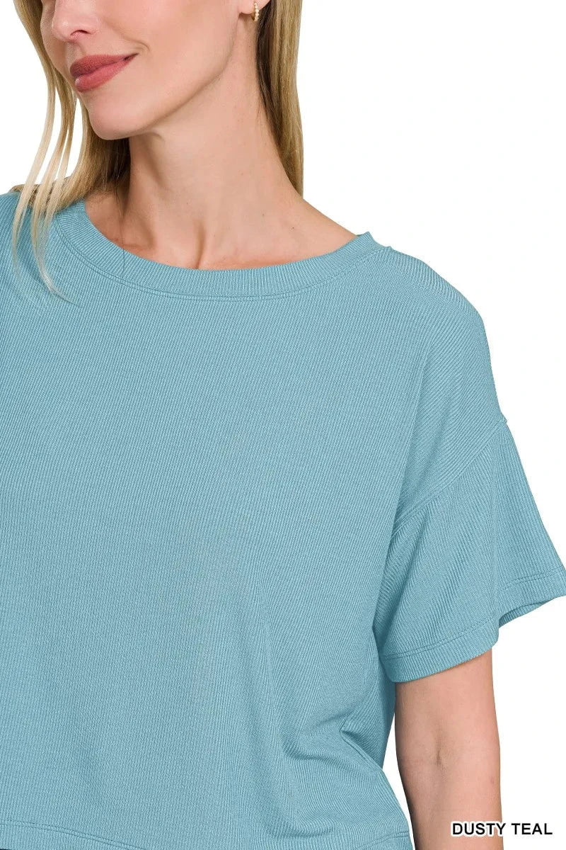 Zenana Ribbed Round-Neck Crop T-Shirt