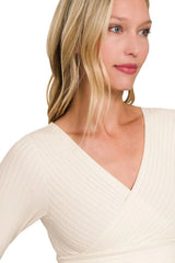 Zenana Ribbed Surplus Waist Band Long Sleeve Top