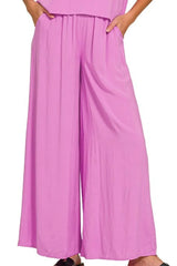 Zenana Round Neck T-Shirt and Wide Leg Pants Set