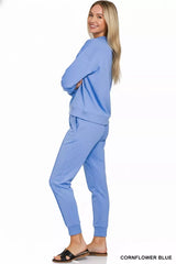 Zenana Scuba Mock Neck Sweatshirt and Joggers Set