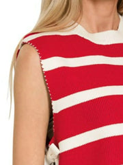 Zenana Side Tie Stripe Sweater Vest