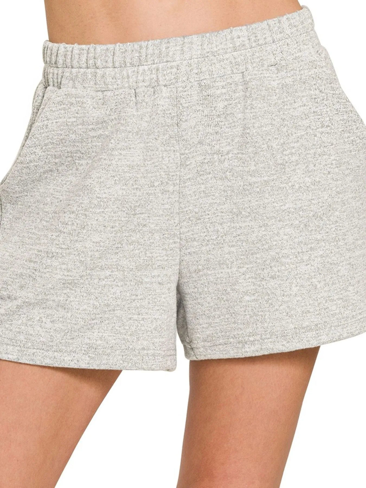 Zenana Soft Melange Hacci Elastic Waist Band Shorts H GREY / S