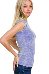 Zenana Stone Washed Ribbed Seamless Top