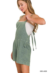 Zenana Washed Double Gauze Tie Back Rompers