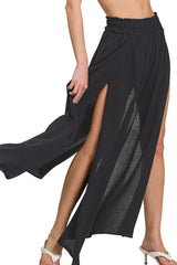 Zenana Woven Crinkle Gauze Long Skirts BLACK / S