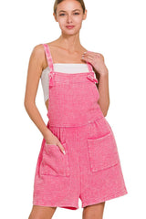 Zenana Woven Double Gauze Acid Washed Romper FUCHSIA / S