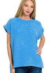 Zenana Woven Double Gauze Acid Washed Short Sleeve Top