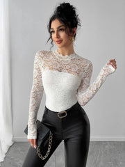 Zip Back Long Sleeve Lace Top