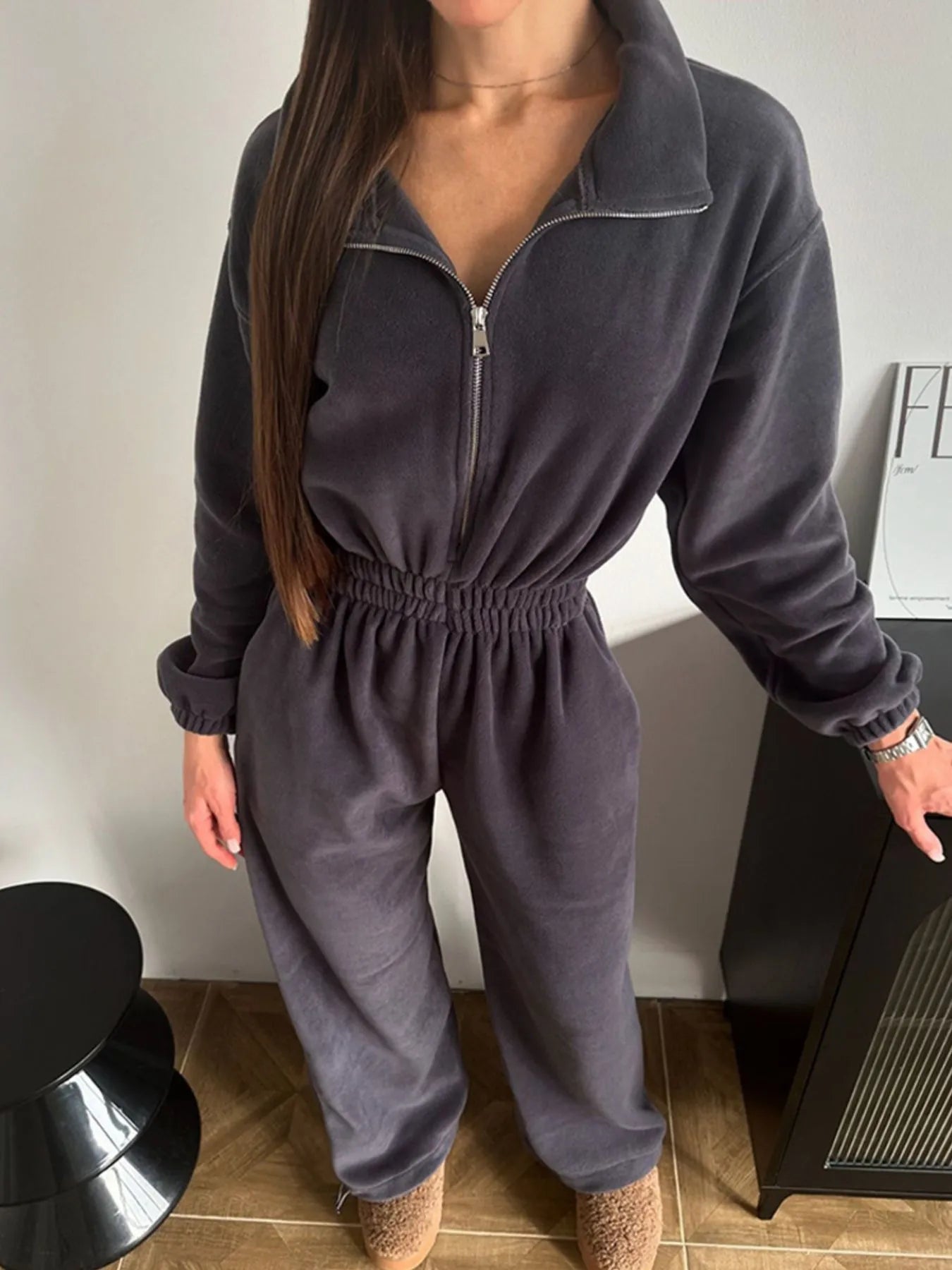 Zip Front Long Sleeve Jumpsuit