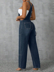 Zip Front Wide Strap Denim Overalls