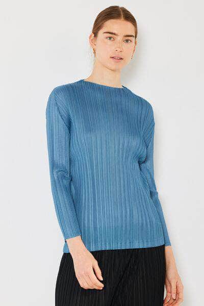 Marina West Swim Pleated Long Sleeve Boatneck Top Steel Blue / S/M